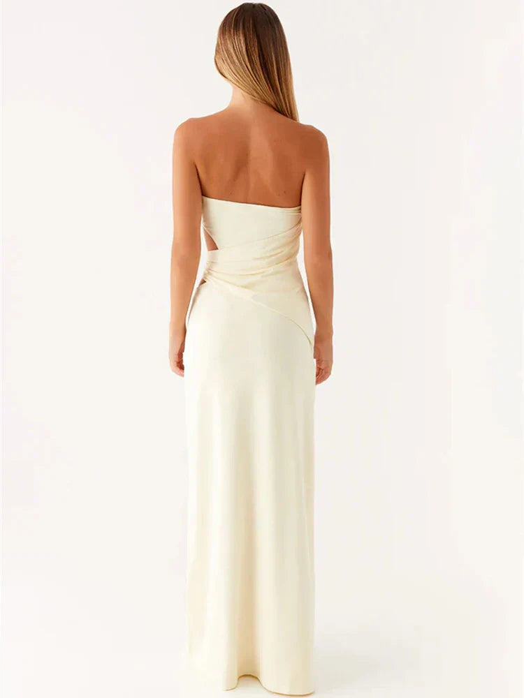 שמלת מקסי סטרפלס מחטבת דגם ליב